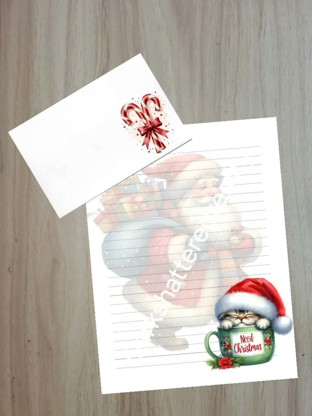 🖤NEW🖤 24pc Cute Christmas Letter Paper Set with Santa and Festive Cat